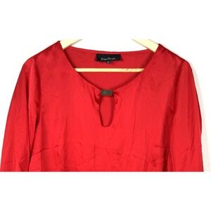 Vintage Evan Picone Black Label Red Satin Key Hole Gold Detail Long Sleeve Sz 12